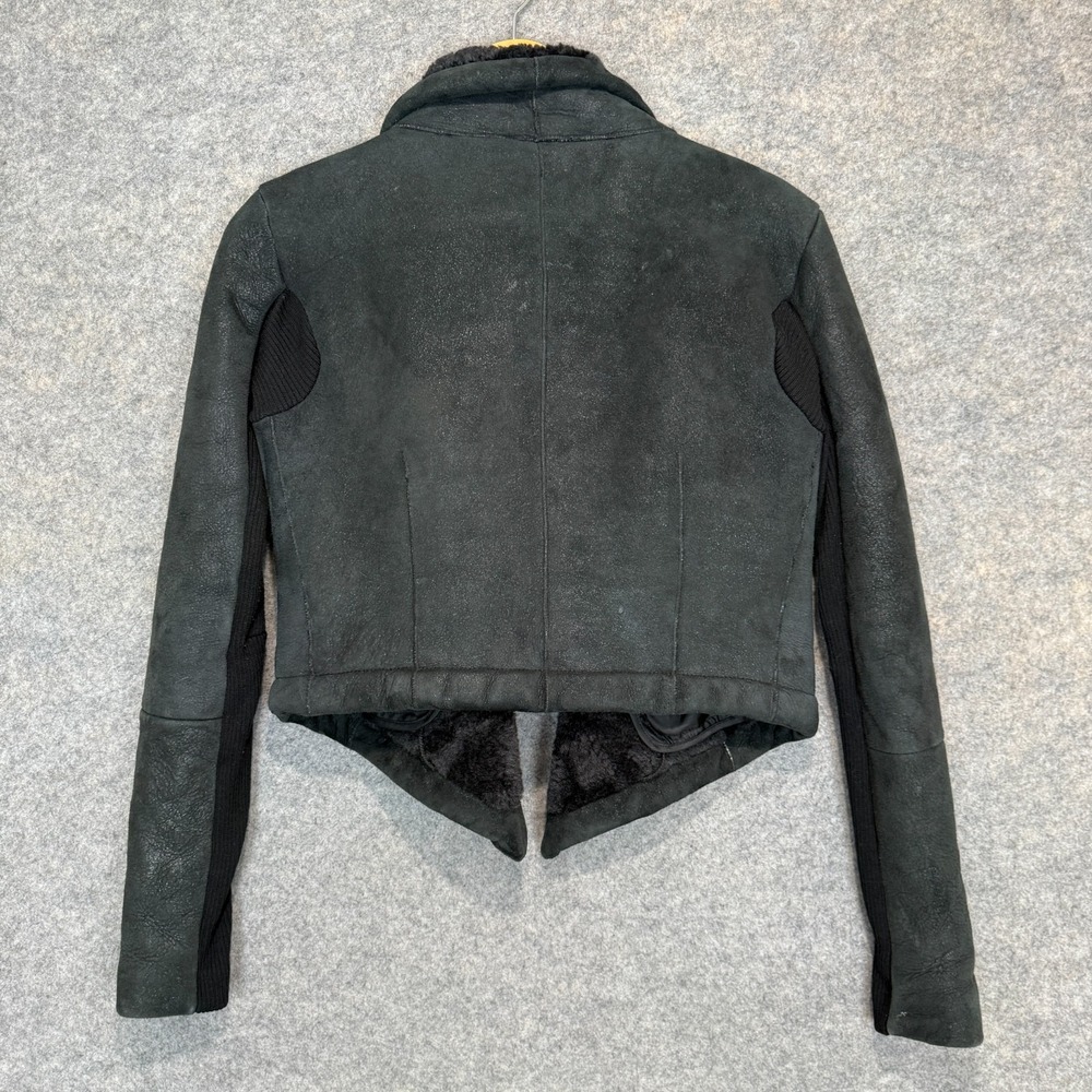 Veda 100% Shearling Leather Fur Moto Jacket Womens Small Motorcycle Designer Zip - Picture 13 of 16
